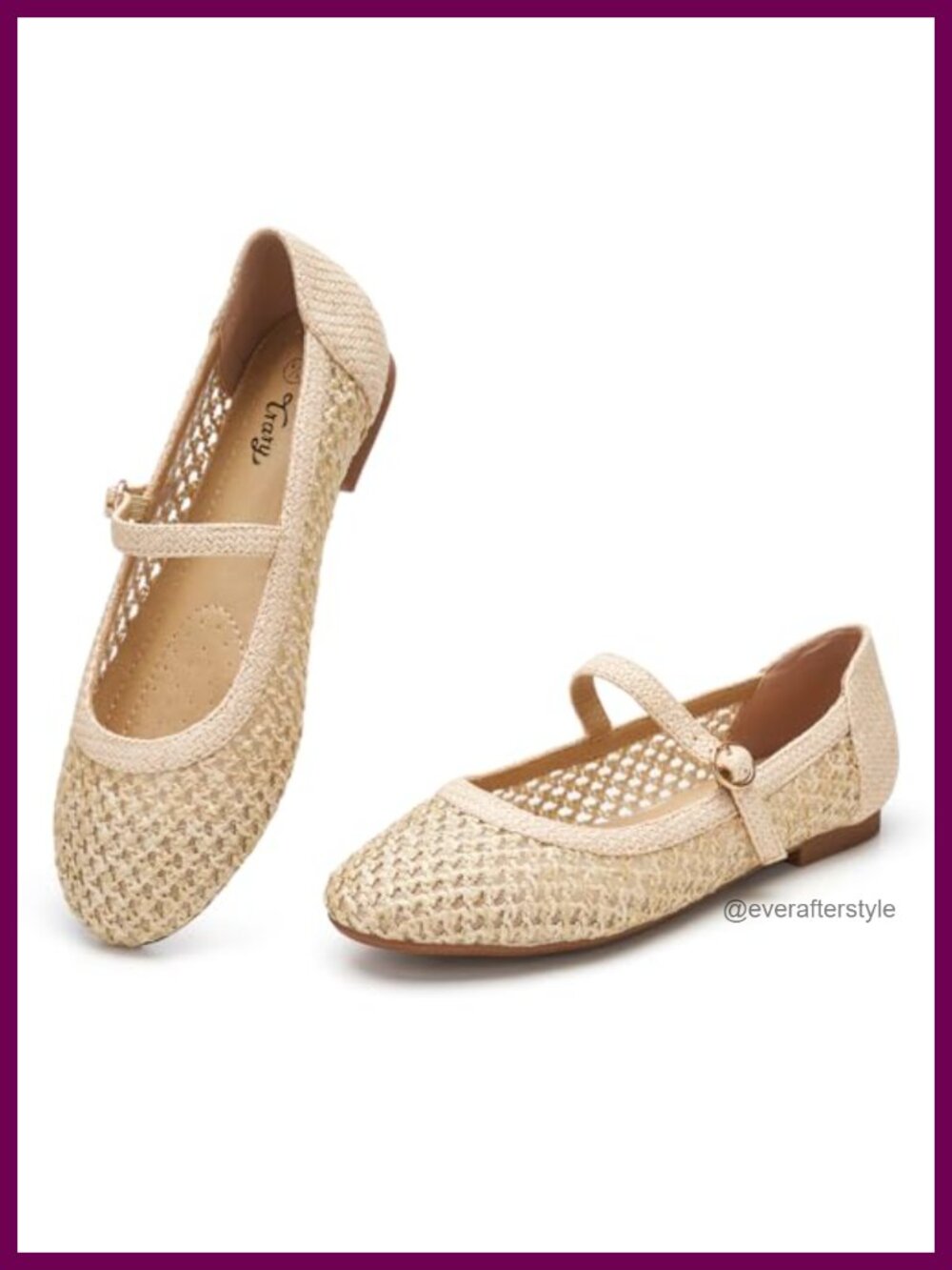 Woven Mesh Mary Jane Ballet Flats Round Toe Buckle Strap Memory Foam